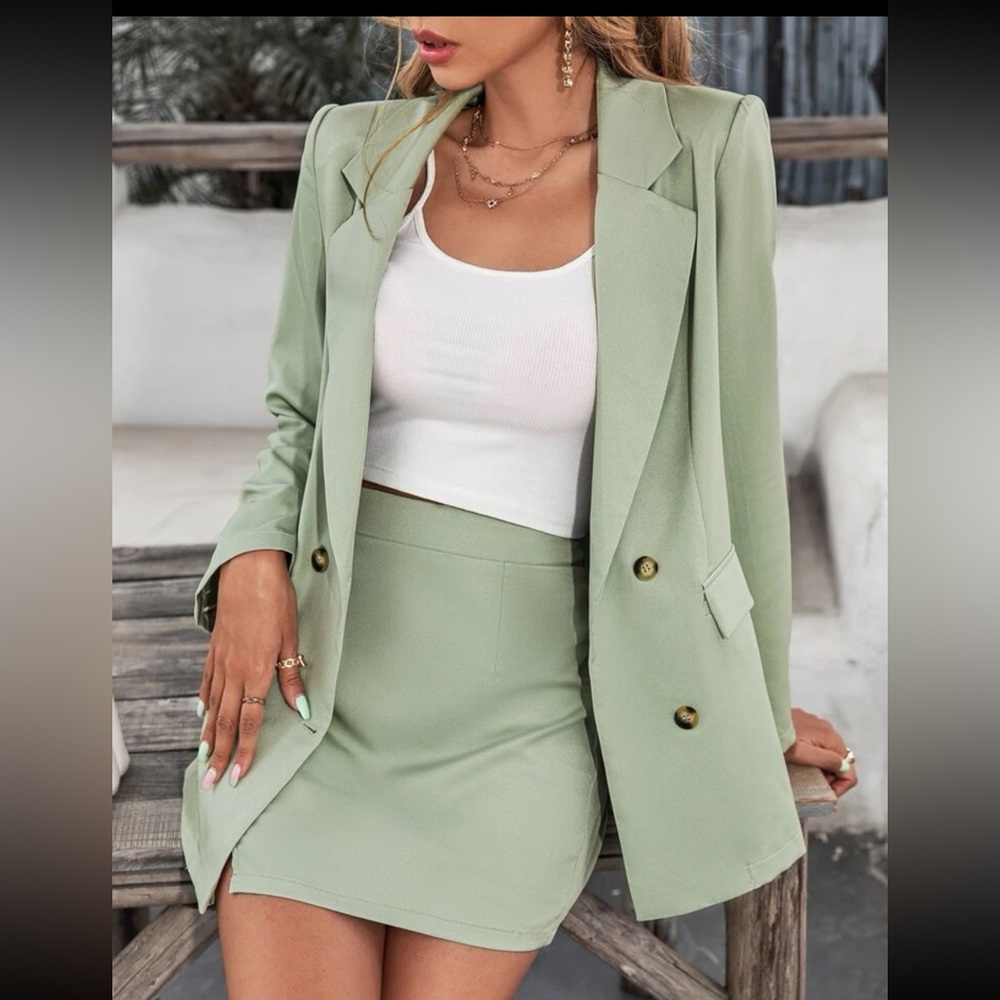 New sage blazer skirt set